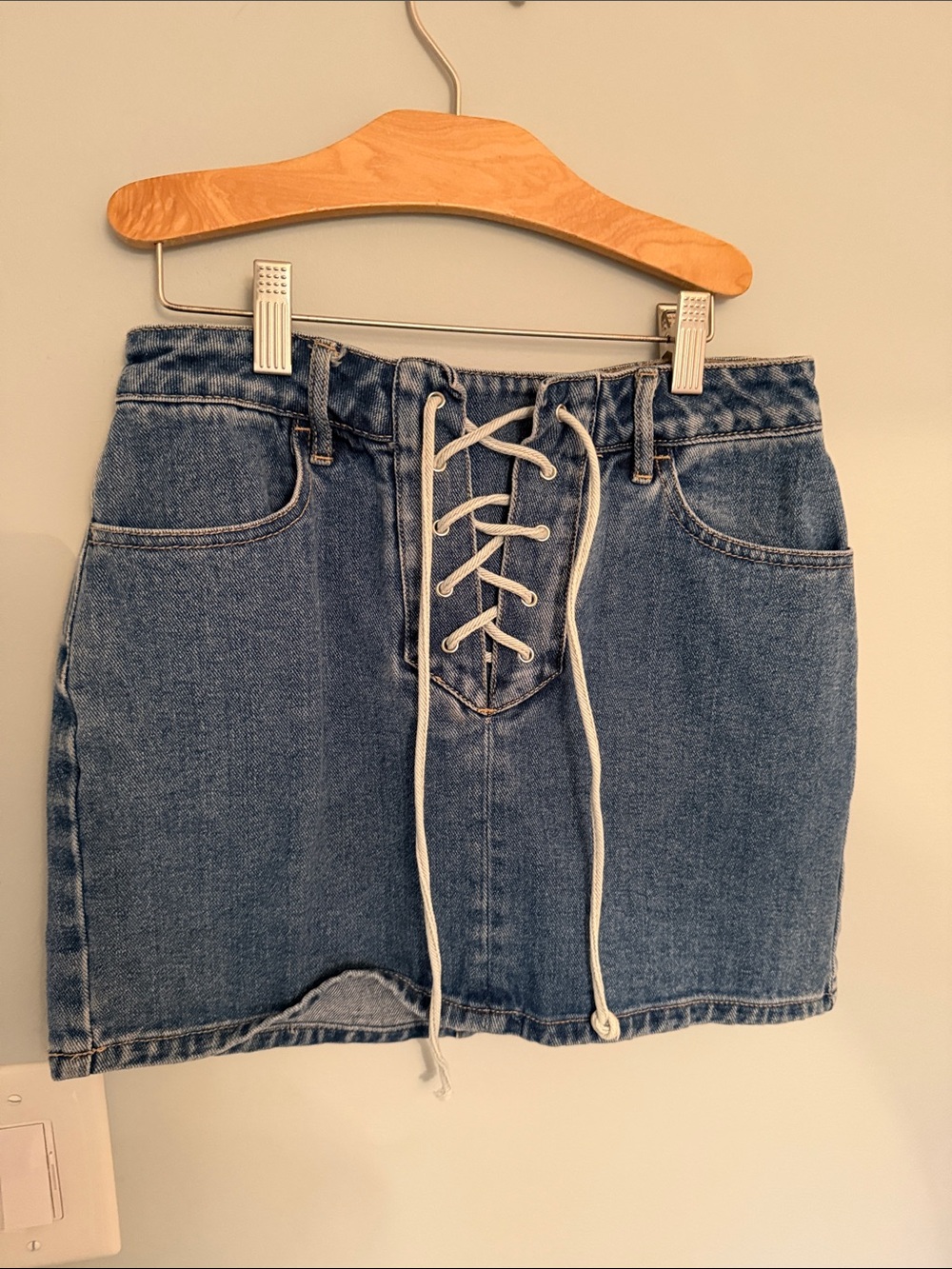 PacSun Light Blue Denim Skirt with Lace-Up Detail size 24